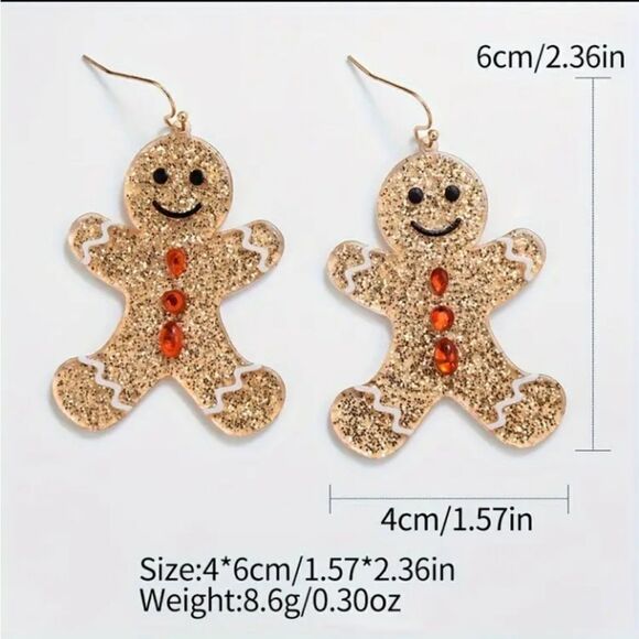 3 For 26 - Gingerbread Man Dangle Christmas Earrings - Picture 3 of 3